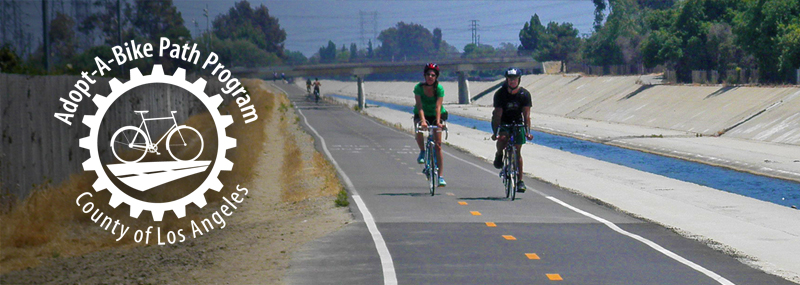 Adopt-a-Bike-Path Program Seal with bikers riding next to water channel