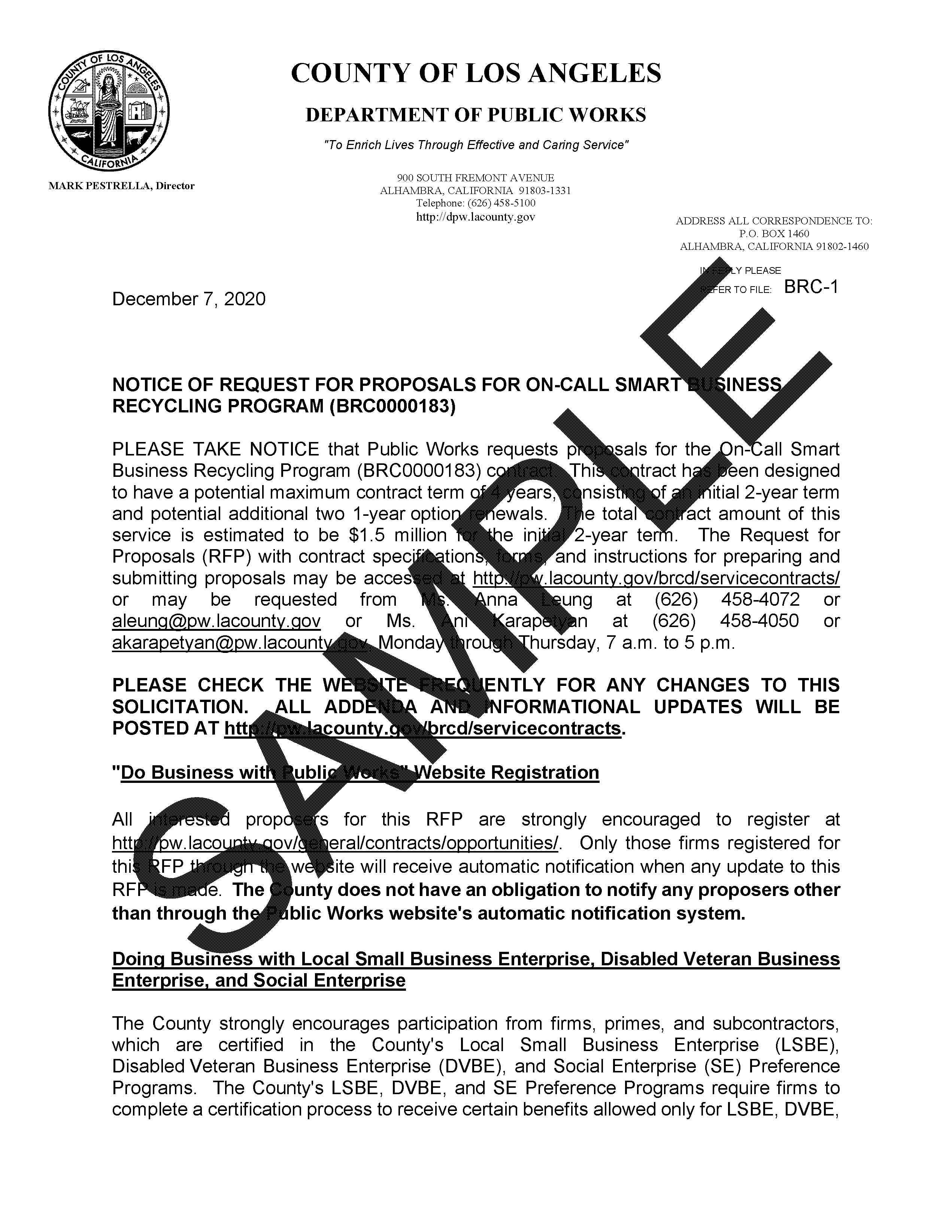 Recycling Program Contract for Contractors Sample Spreadsheet